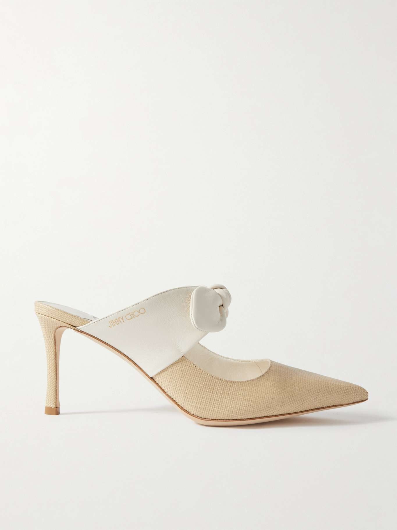 Rali 75 bow-embellished leather and raffia pumps - 1