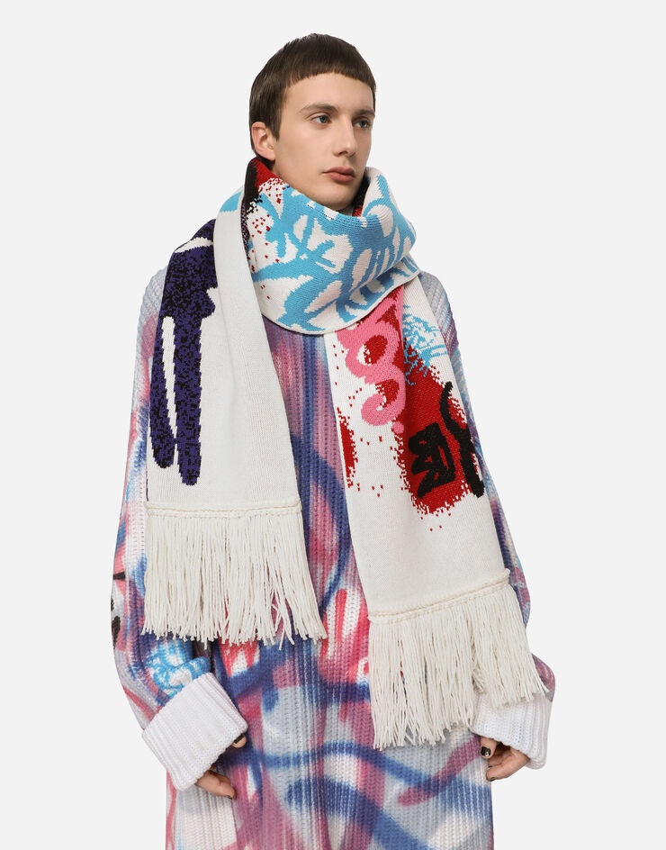 Cashmere jacquard scarf with spray-paint graffiti design - 2