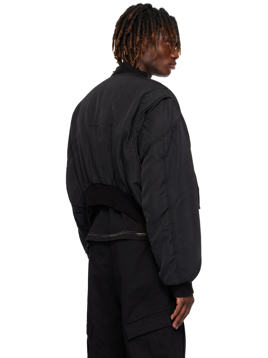 Black Curved Bomber Jacket - 3