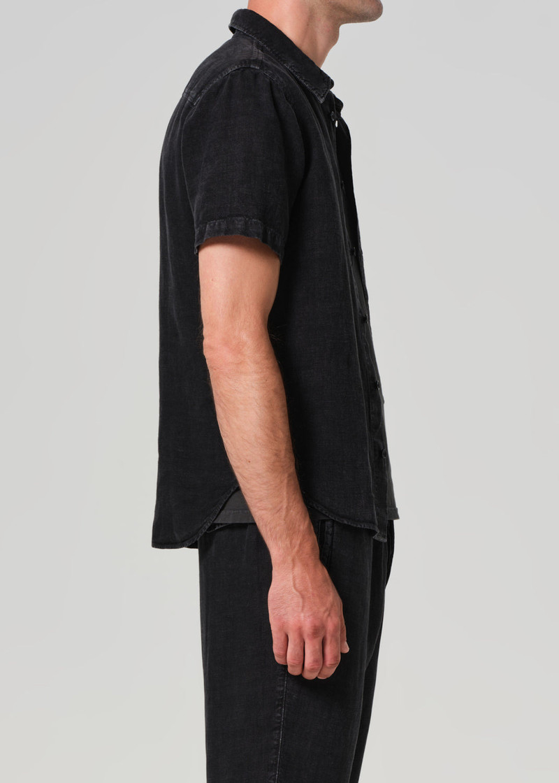 Cairo Short Sleeve Linen Shirt In Washed Black 4