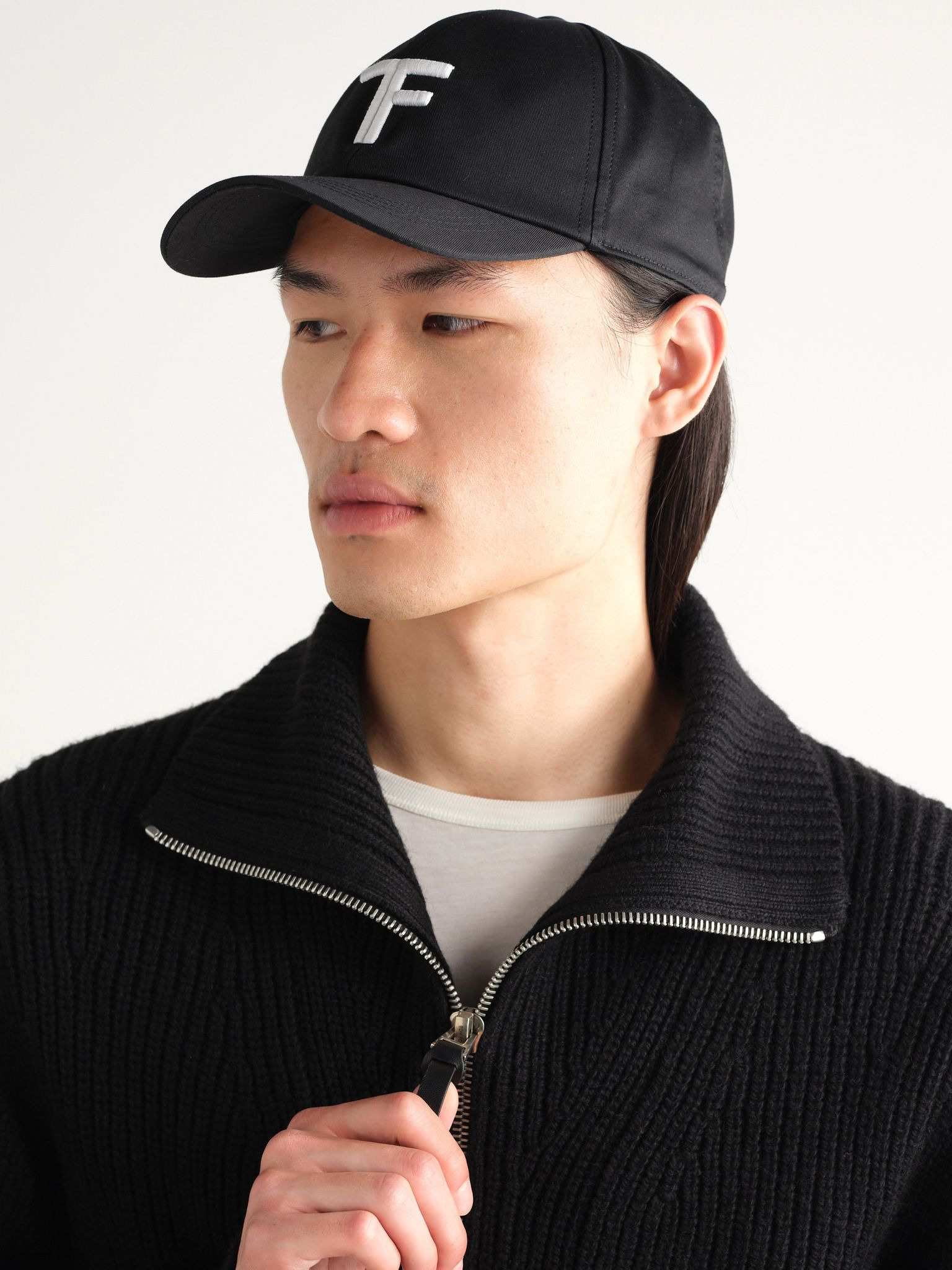 Logo-Embroidered Leather-Trimmed Cotton-Twill Baseball Cap Black - 2