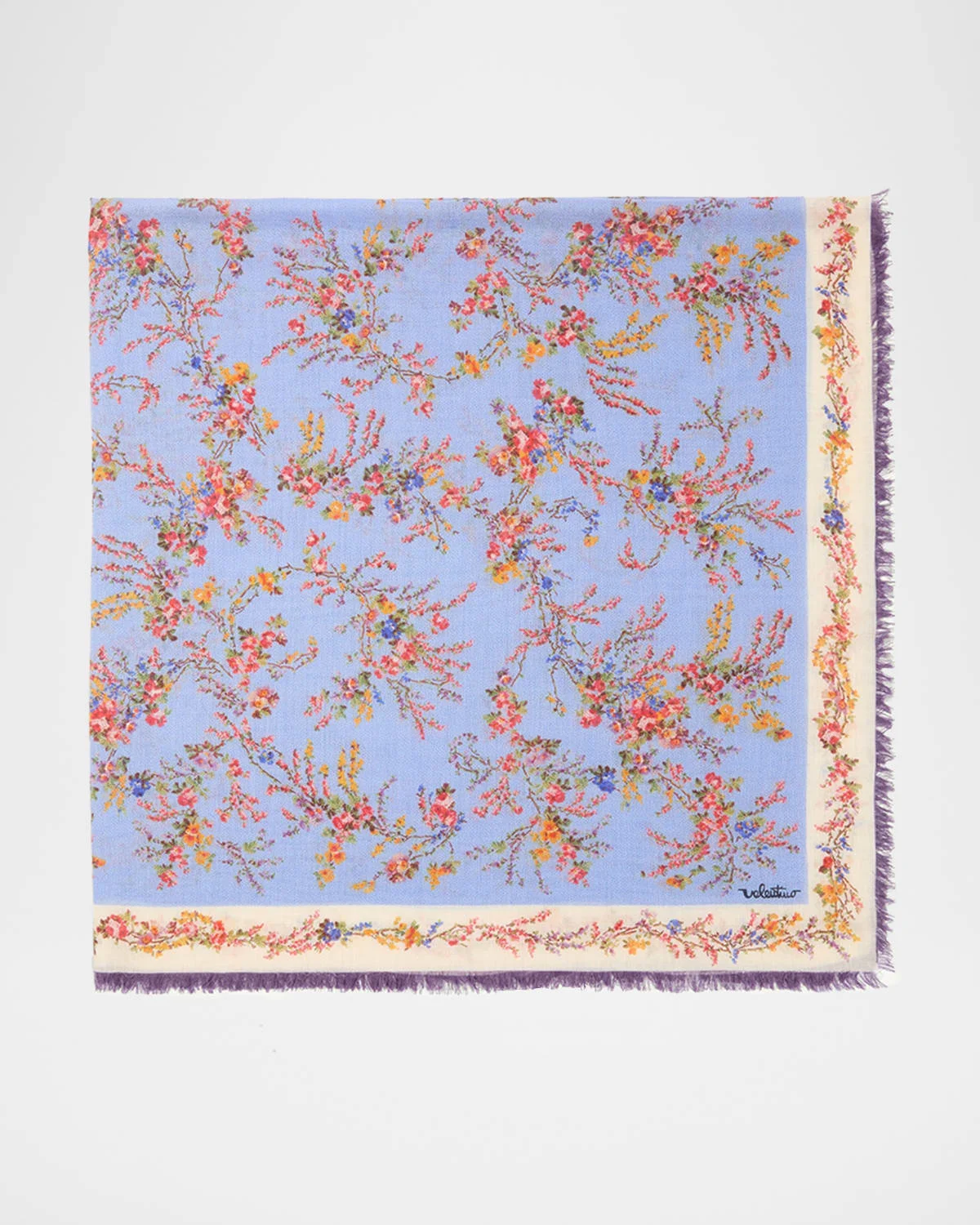 Floral-Print Fringed Cashmere-Silk Shawl - 1