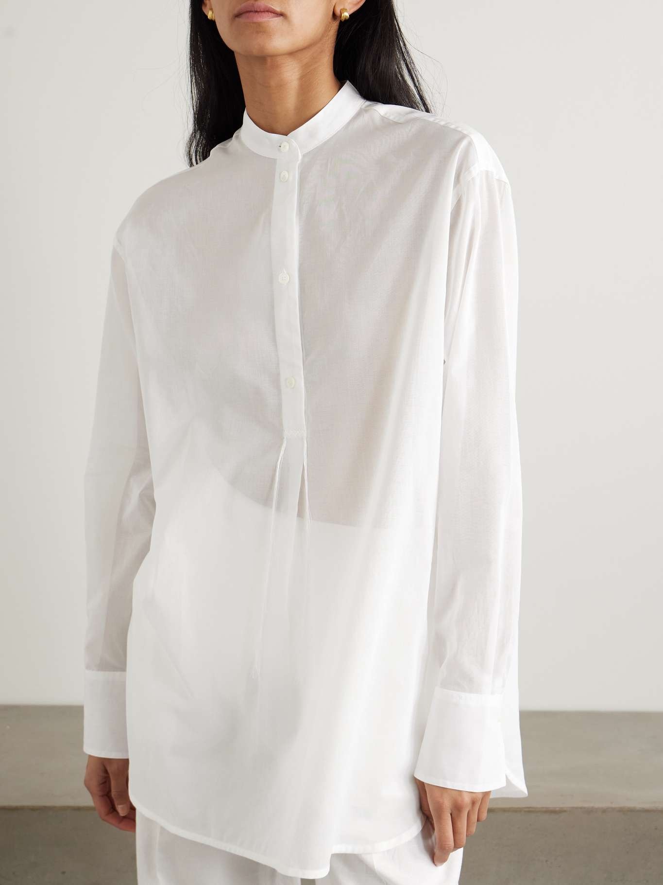 Embroidered organic cotton-voile shirt White - 3