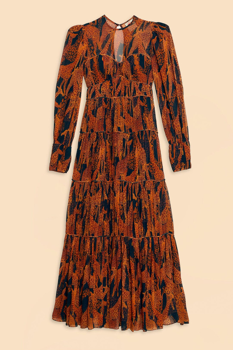Black Giraffes Puff Sleeve Maxi Dress 6