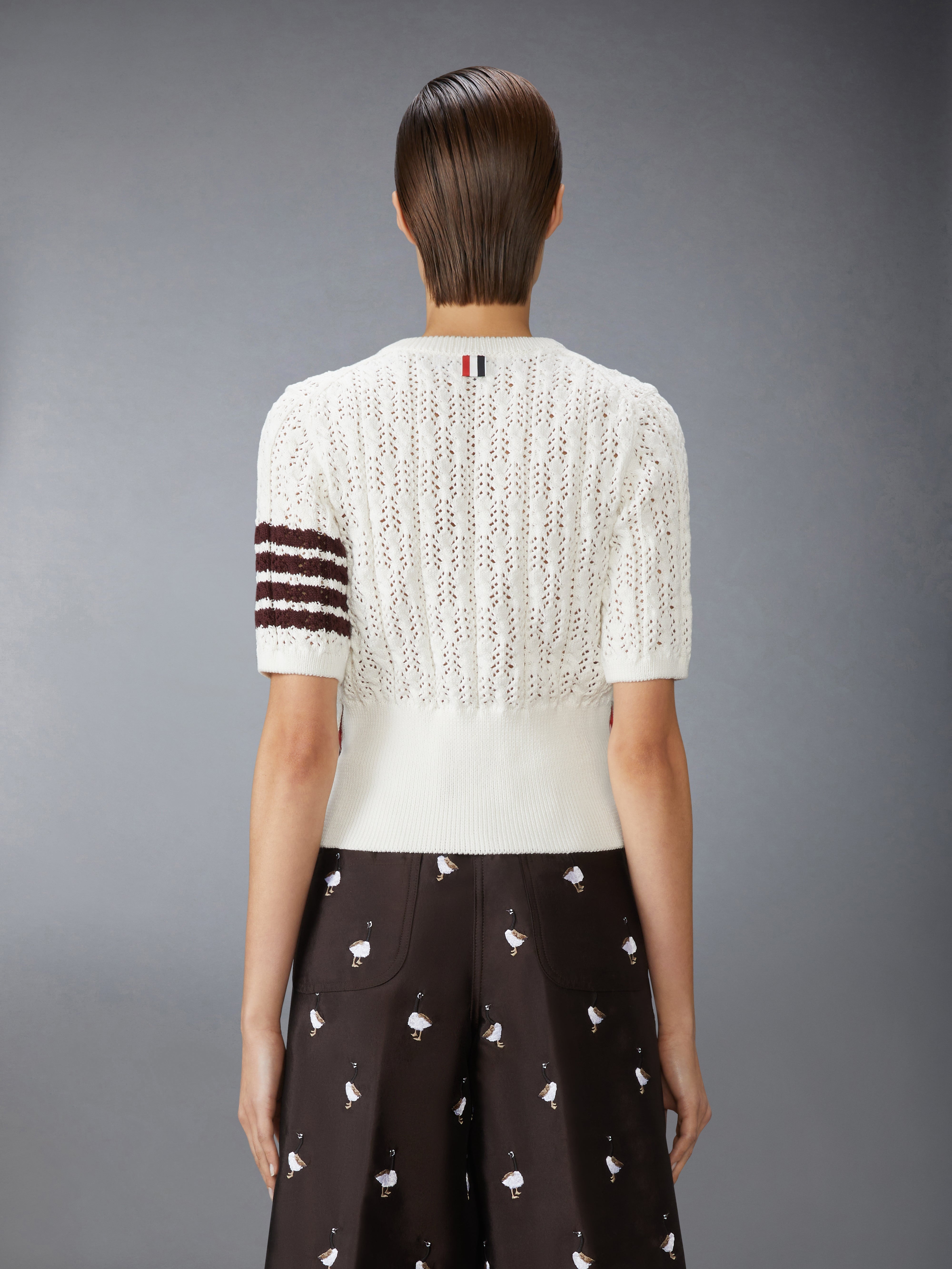 POINTELLE CABLE STITCH 4-BAR TEE - 3
