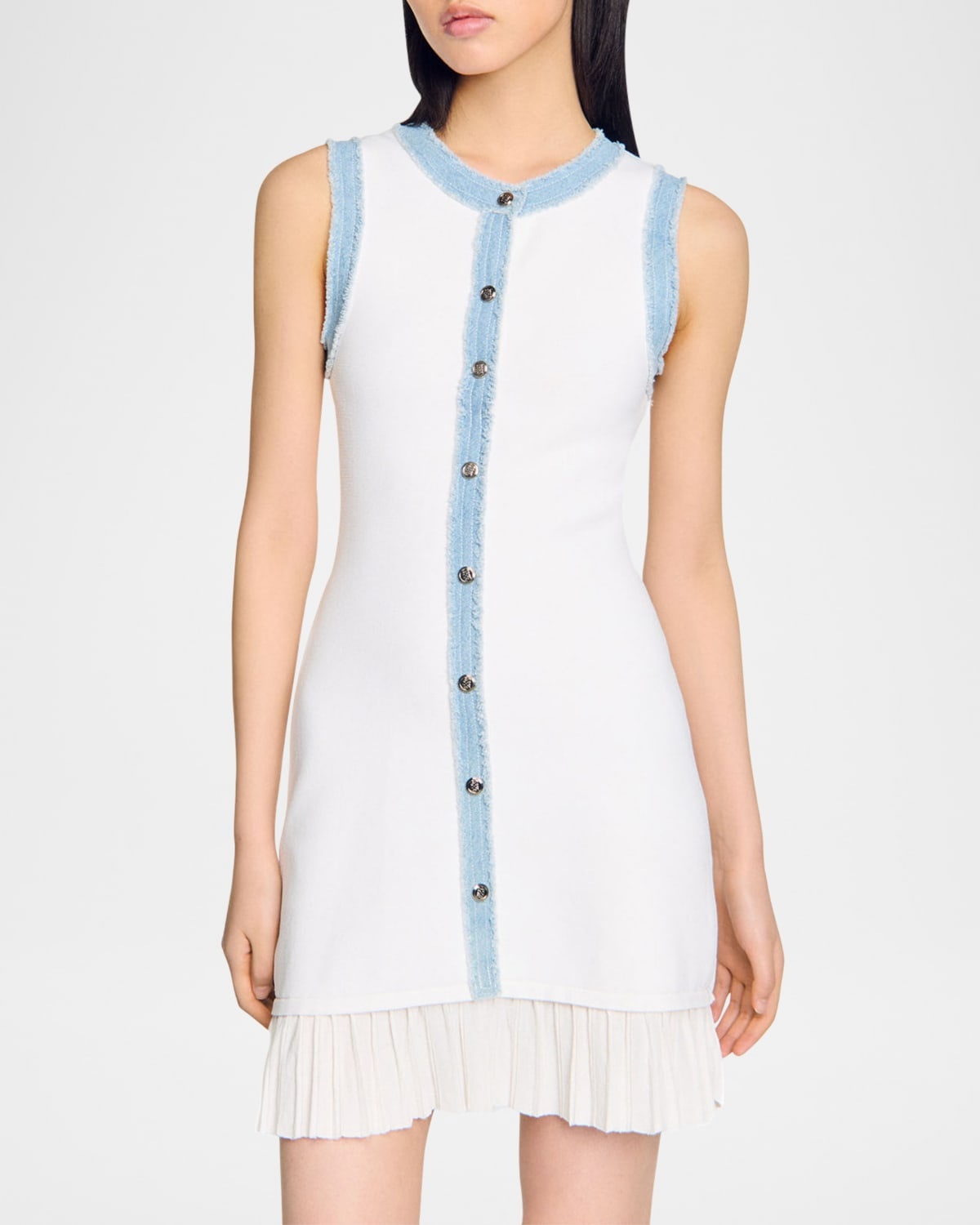 sandro white and denim dress Sandro Knit and Denim Midi Dress White Size 8
