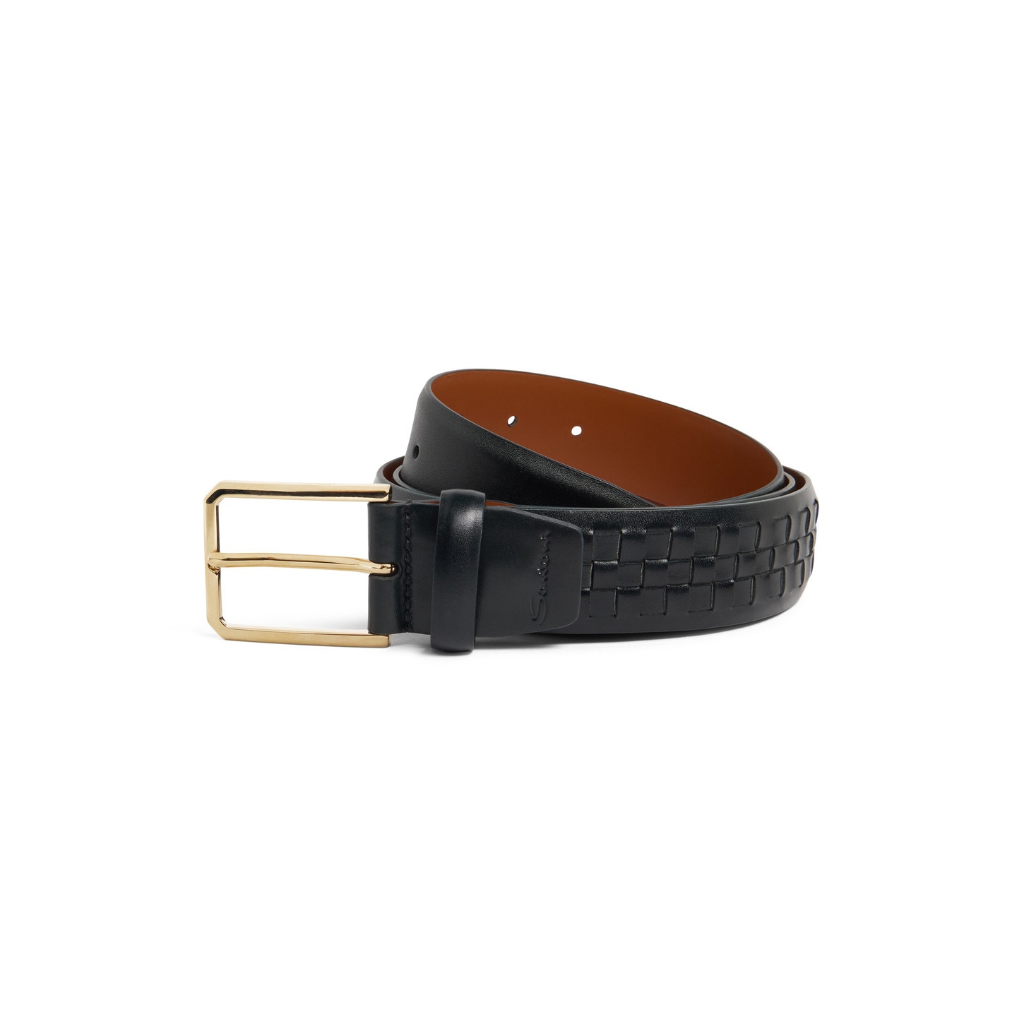 Men's green woven leather adjustable belt - 1