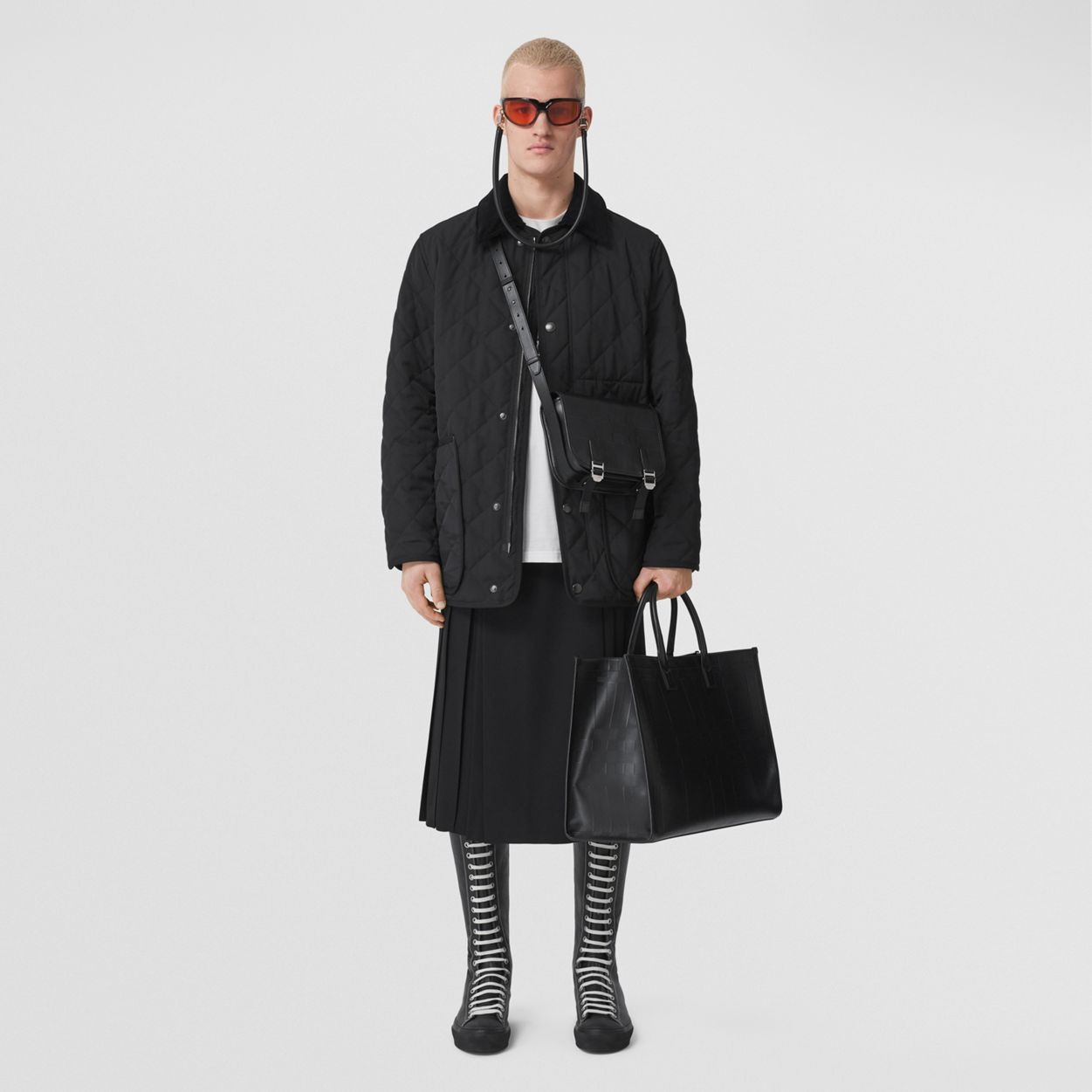 Embossed Check Messenger Bag - 6
