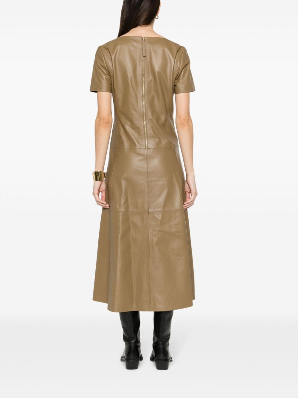 tiered-skirt leather midi dress - 4