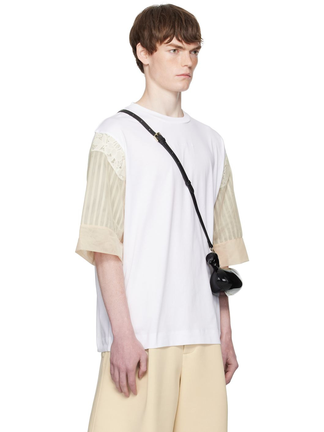 White Trapped Lace Patchwork T-shirt - 2