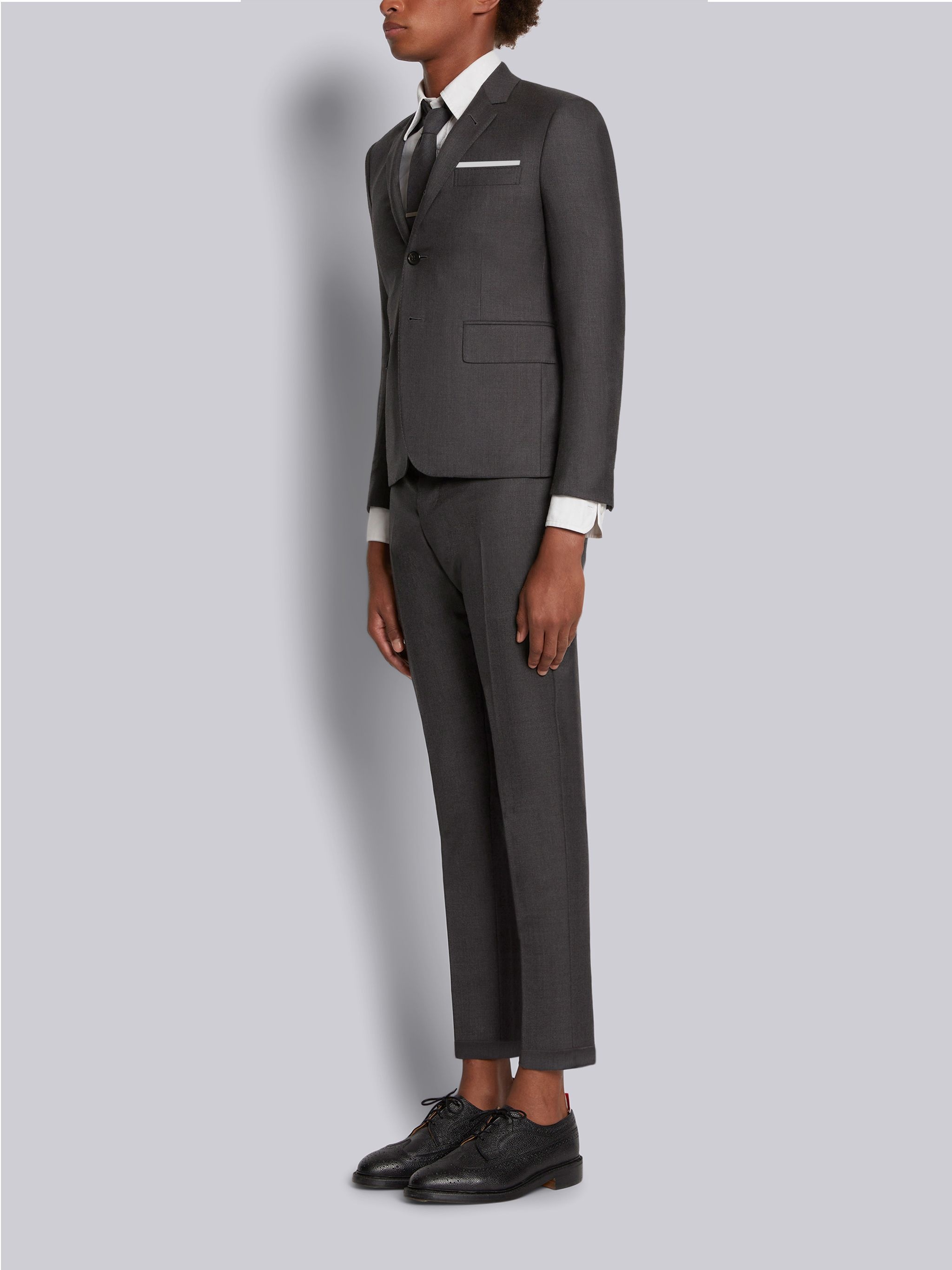 Dark Grey Super 120s Twill High Armhole Suit With Tie And Low Rise Skinny Trouser - 2