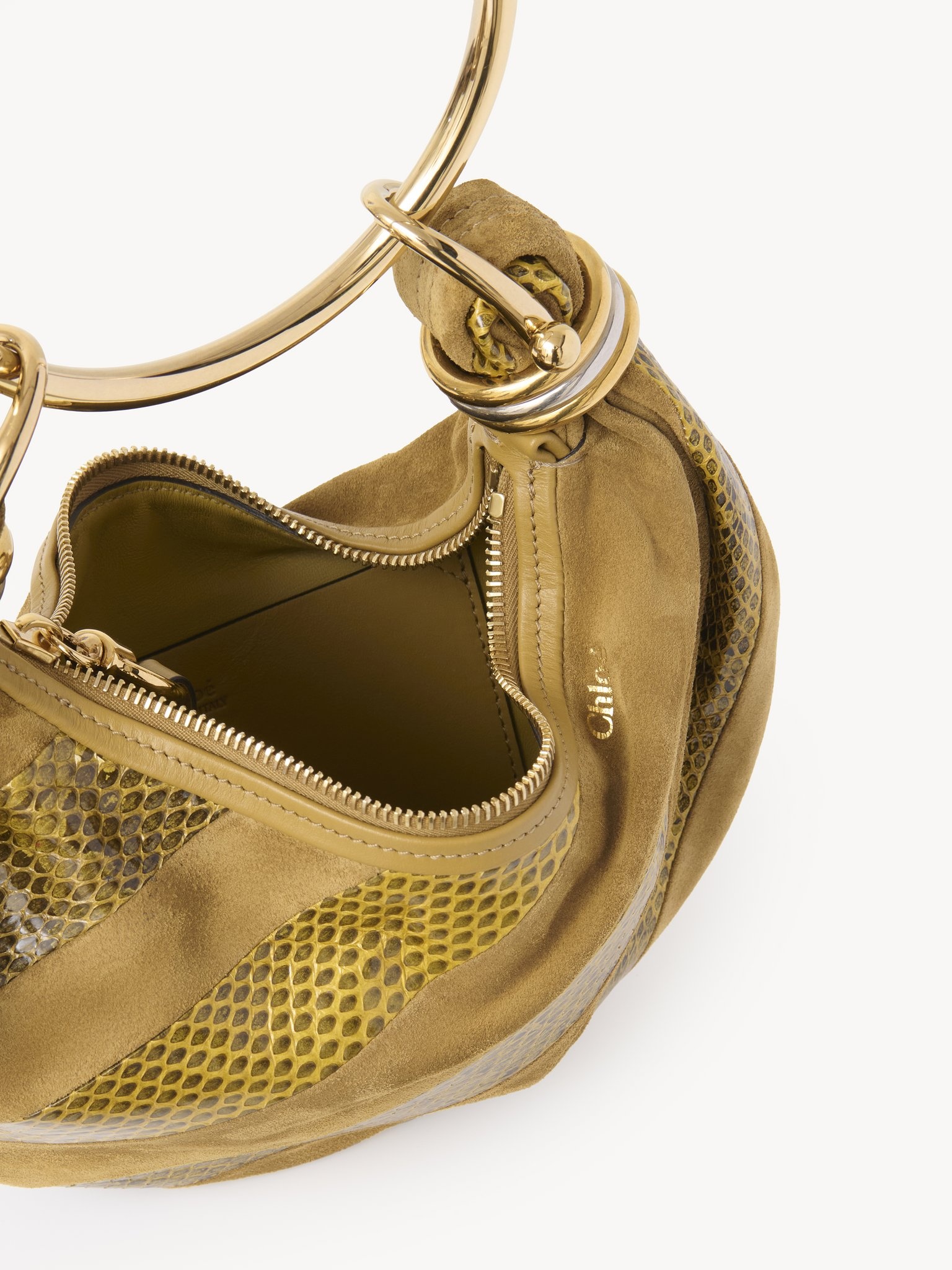 MINI BRACELET HOBO BAG IN SUEDE LEATHER & SNAKESKIN - 4