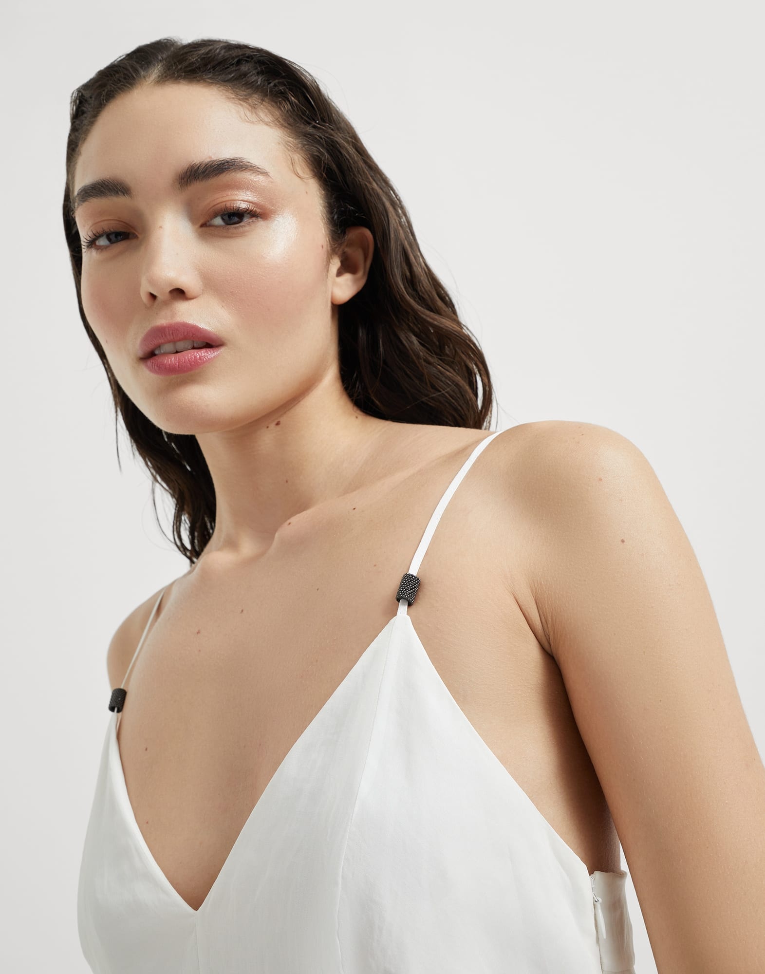 Cotton organza dress with monili - 3