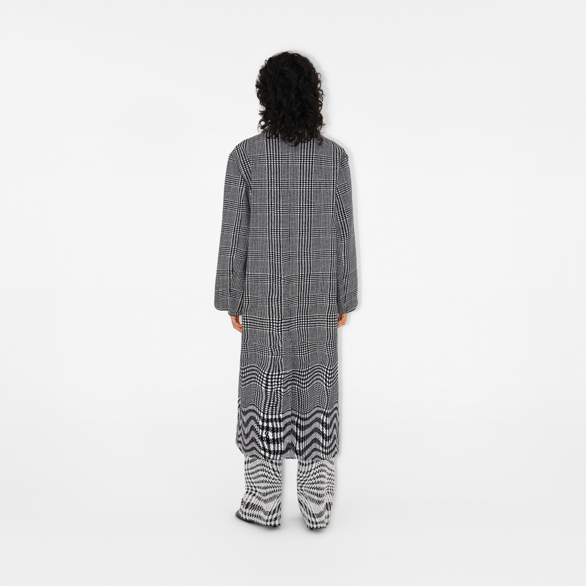 Long Warped Houndstooth Silk Blend Car Coat - 4