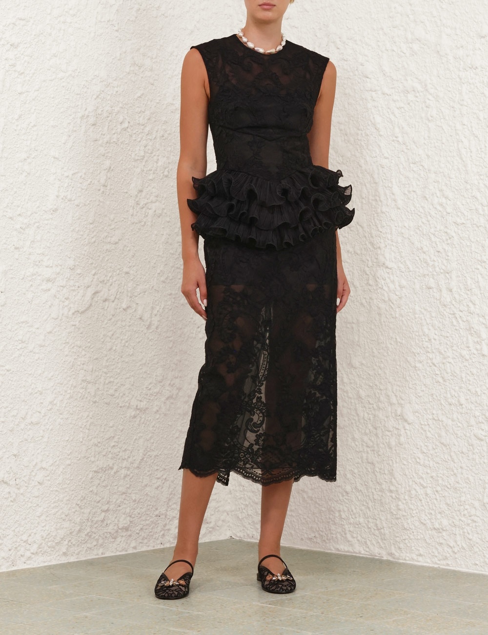 CRUSH LACE FRILL MIDI DRESS - 8