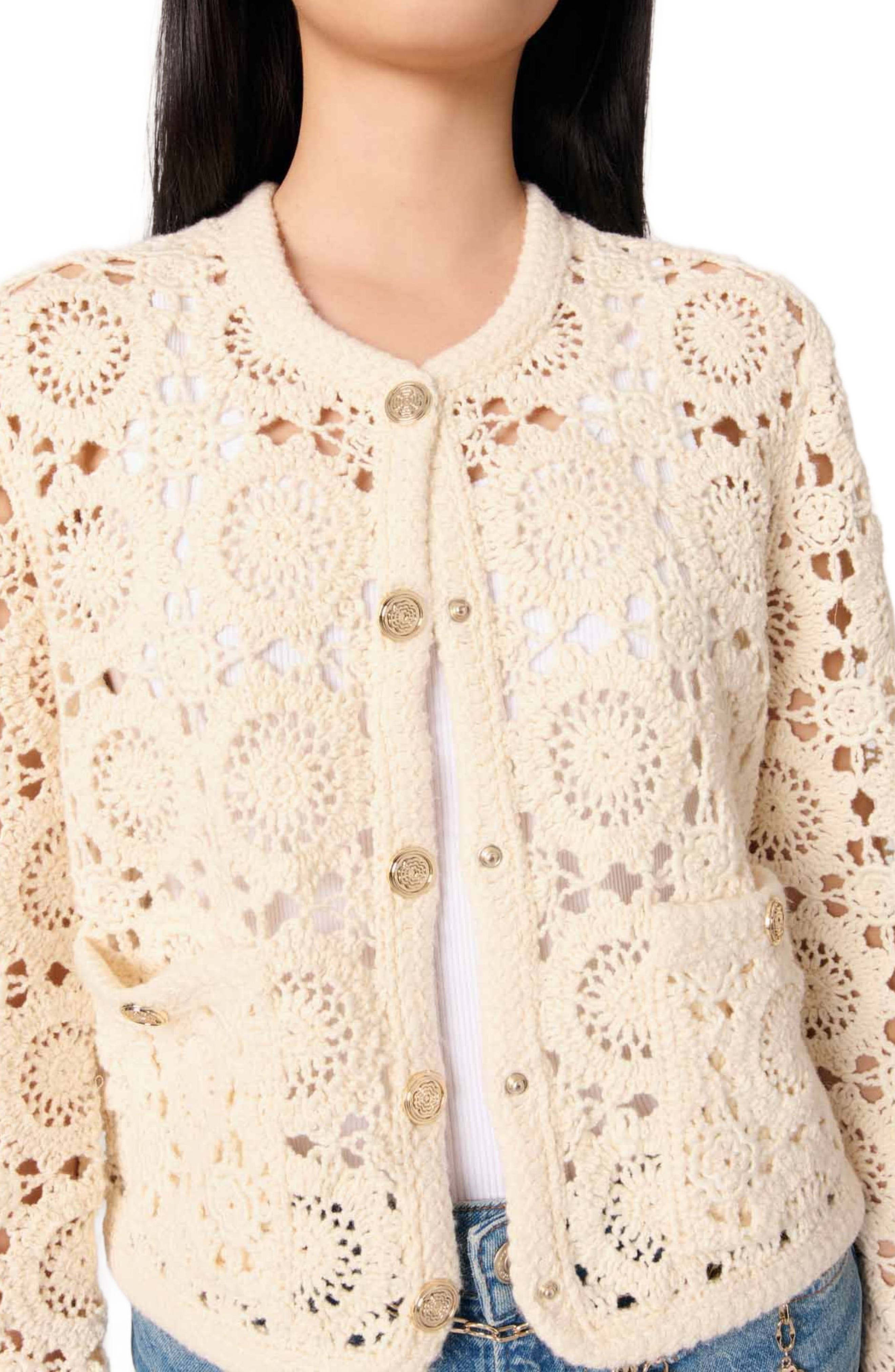 maje Crocheted cropped cardigan in Ecru at Nordstrom - 7