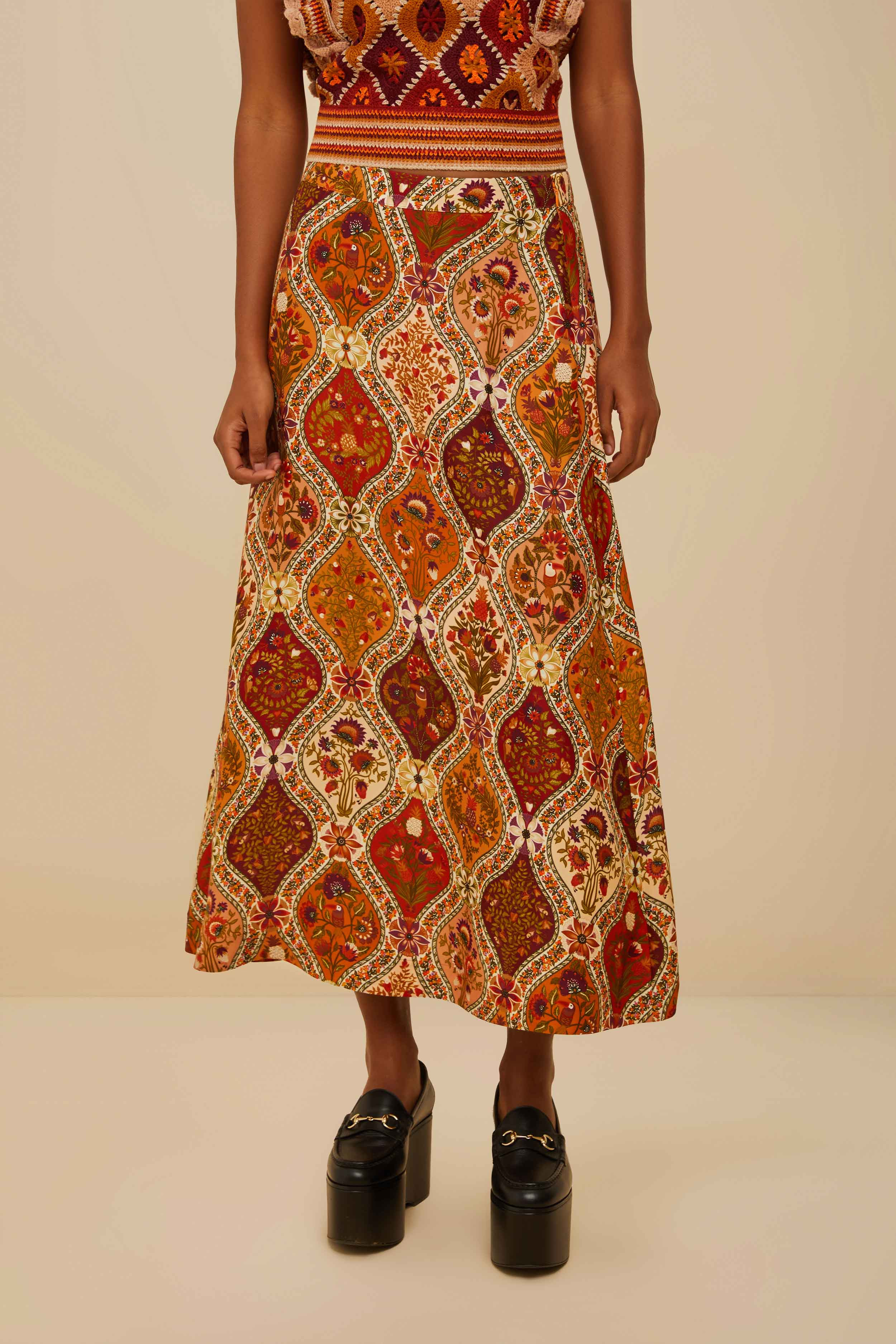 Multicolor Romantic Nature Lenzing™ Ecovero™ Viscose Midi Skirt - 2