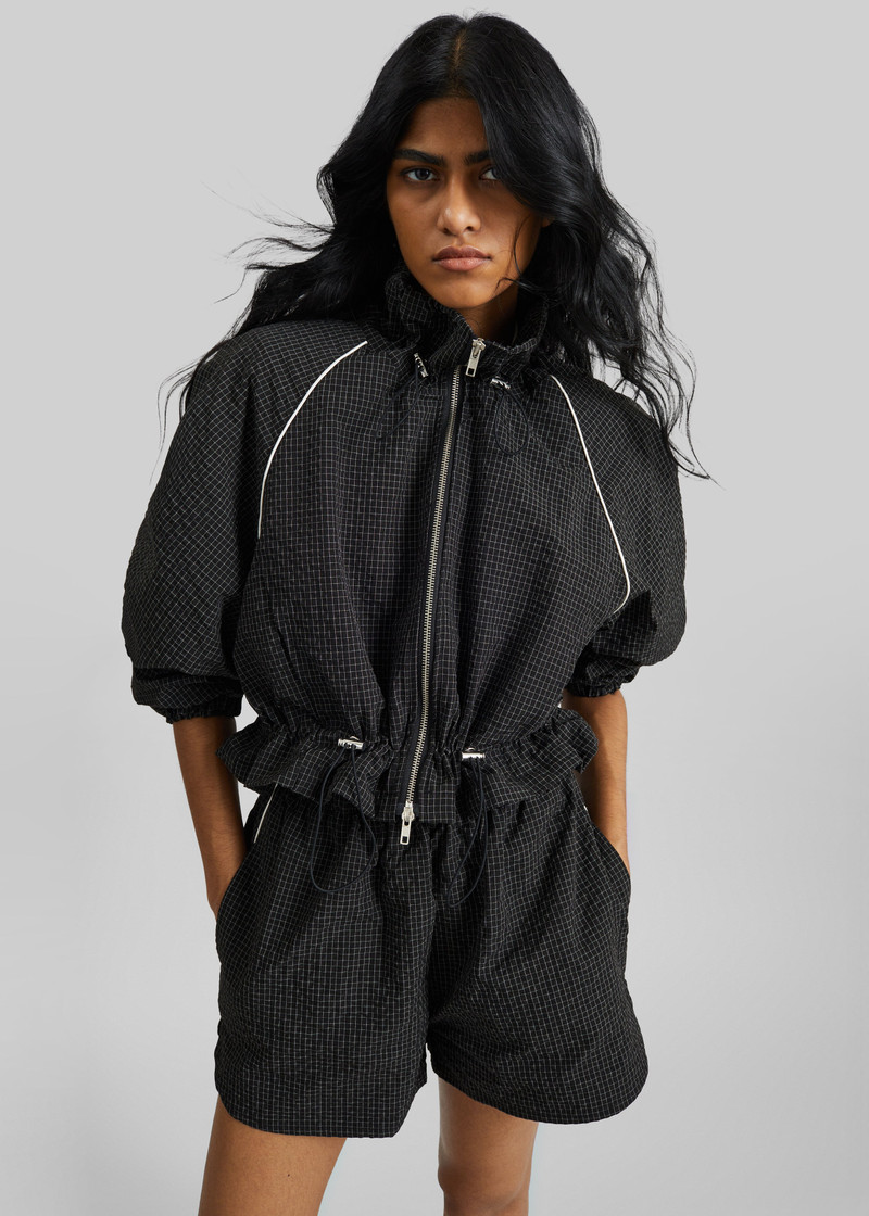 Arizona Seersucker Drawstring Track Jacket - Checked Black 9