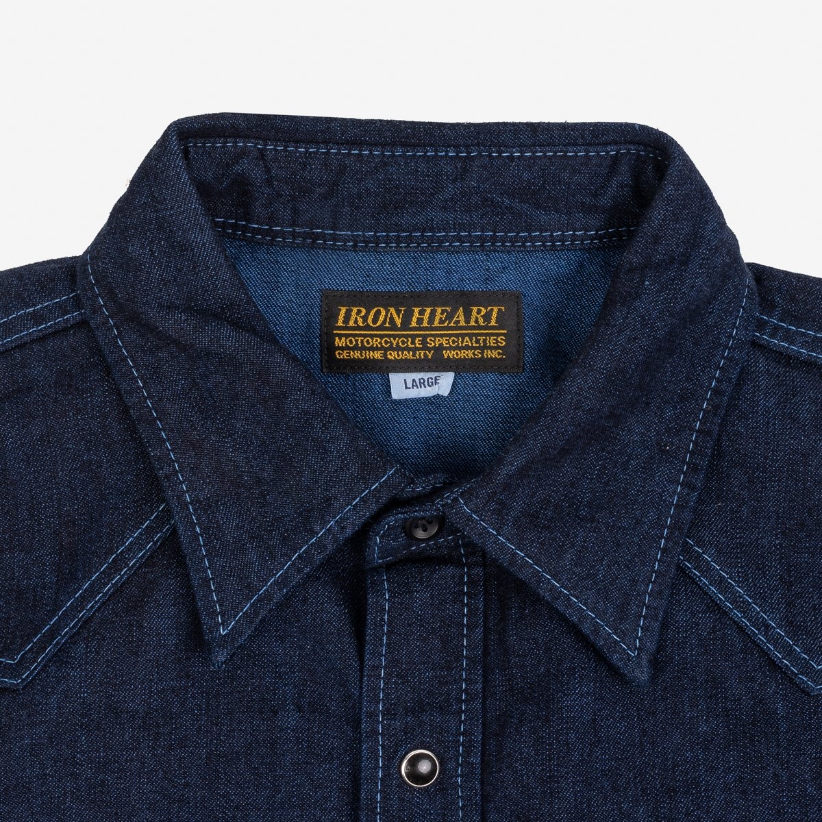 IHSH-352-BLU 10oz Selvedge Denim Western Shirt - Indigo Overdyed Blue - 6