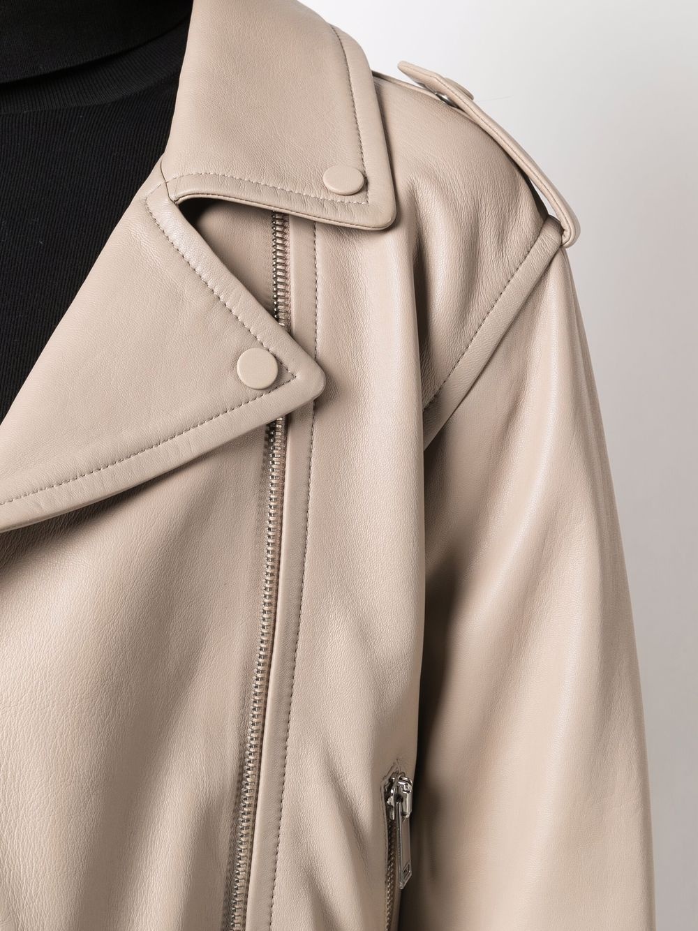 zip-up leather biker jacket - 5