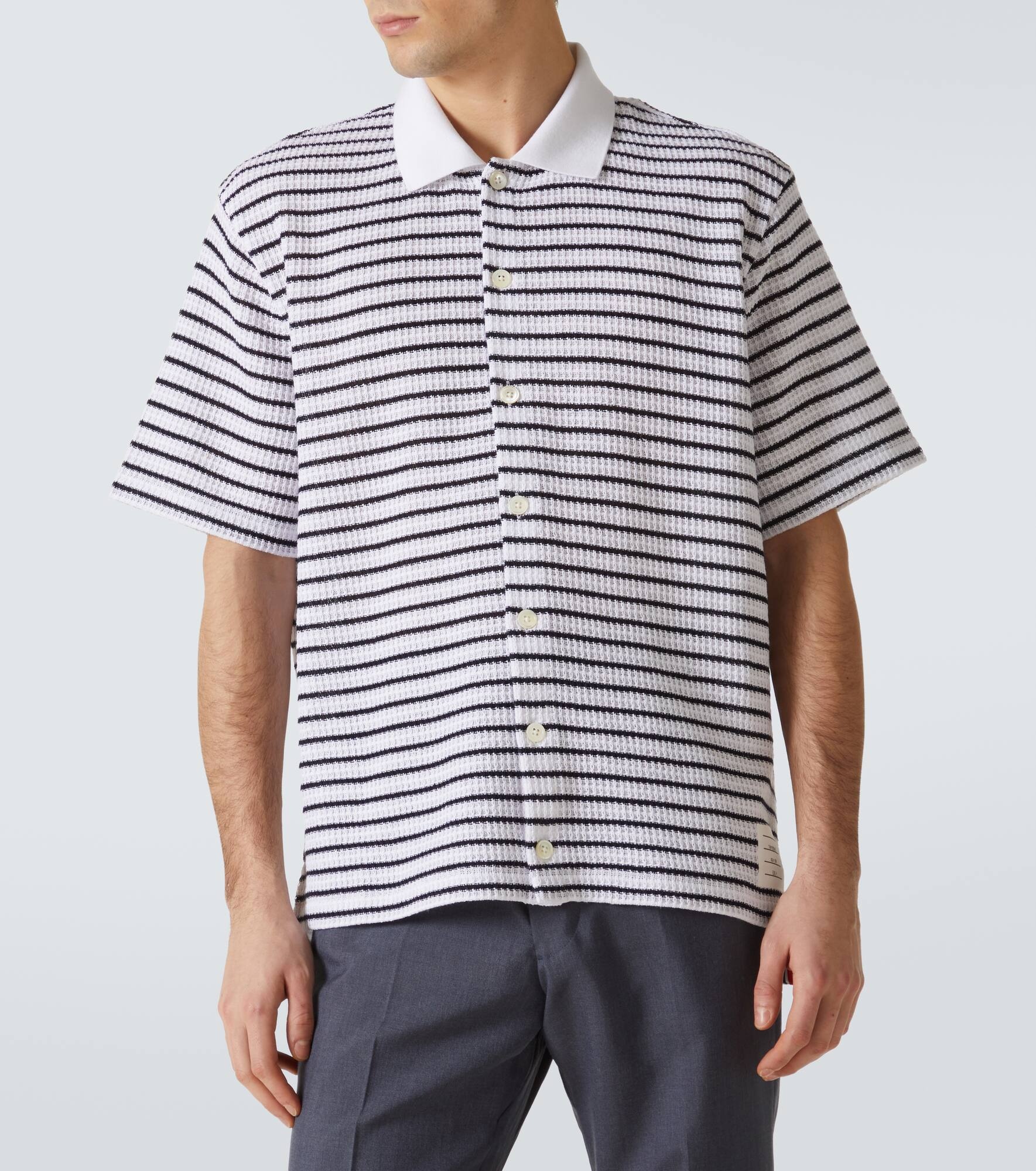 Striped waffle-knit cotton polo shirt - 3
