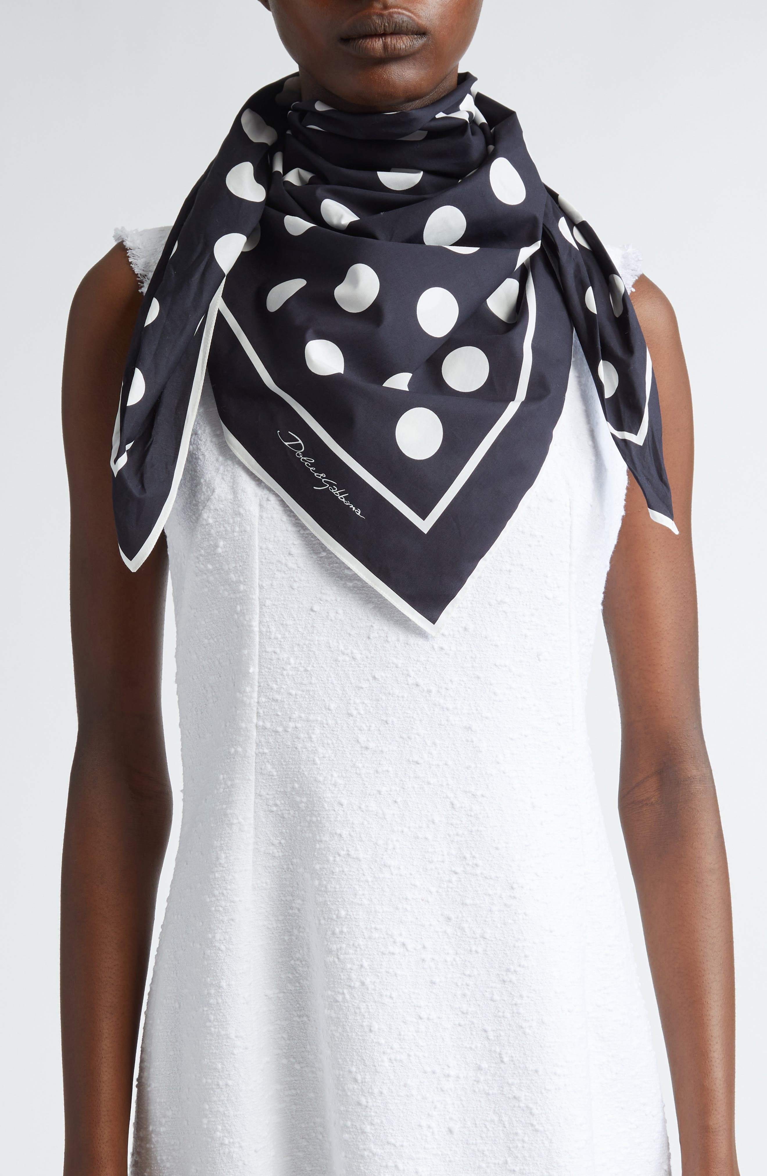 Polka Dot Square Cotton Scarf - 2
