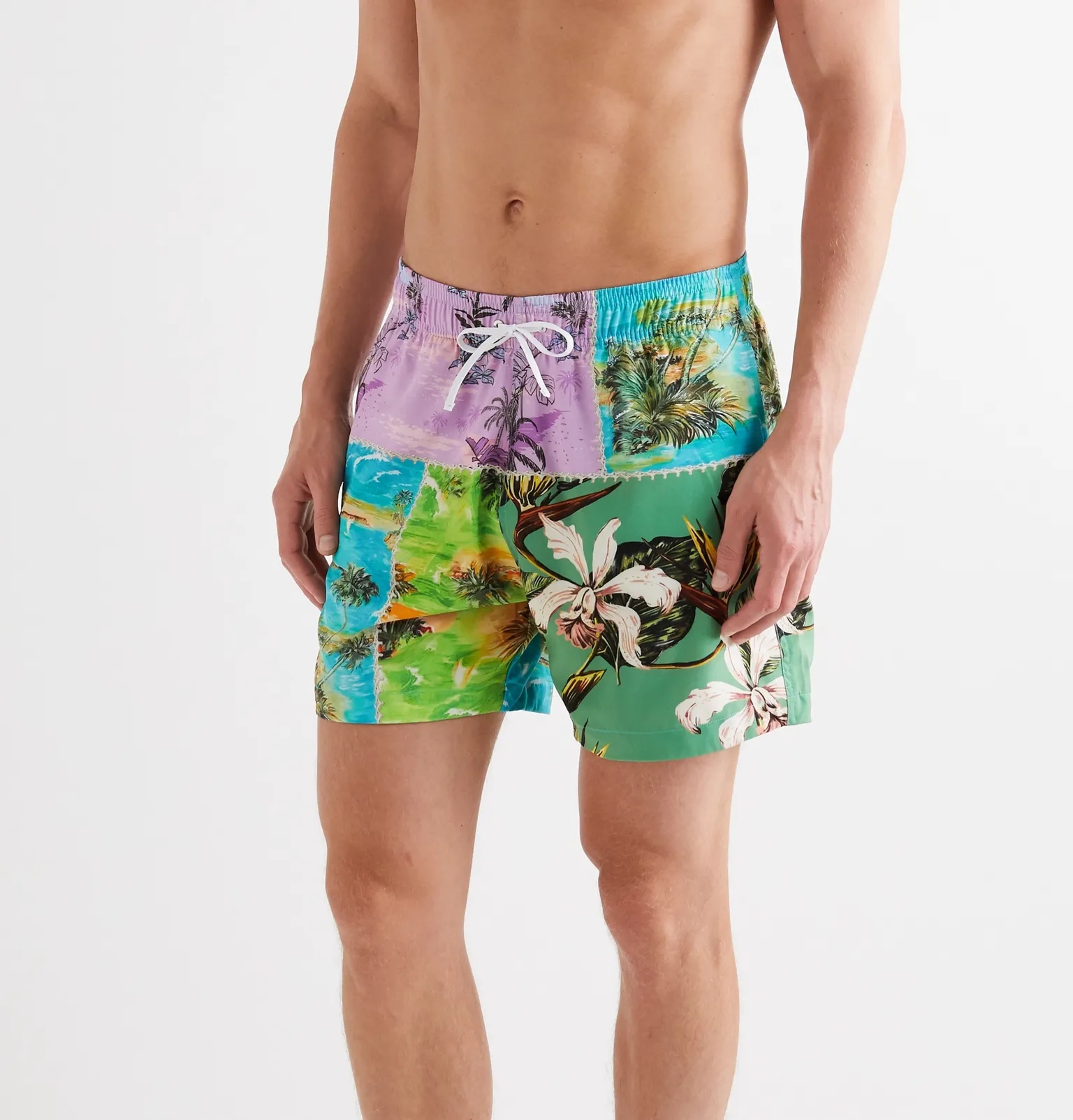 Patchwork Printed Swim Shorts - 2