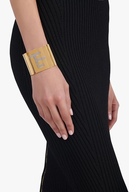 Brass cuff with monogrammed gold and silver finish - 2