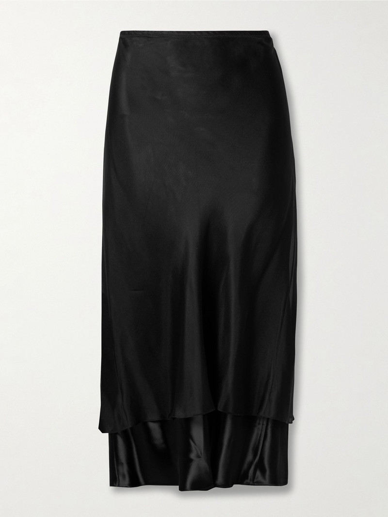Monina layered satin and organza midi skirt Black - 1