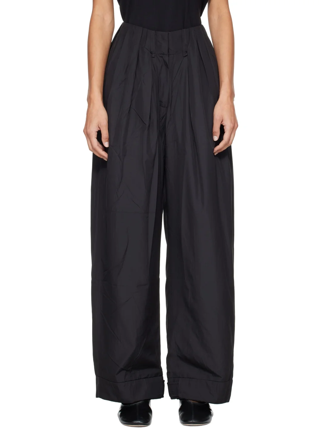 Black Fluid Full Gather Trousers - 1