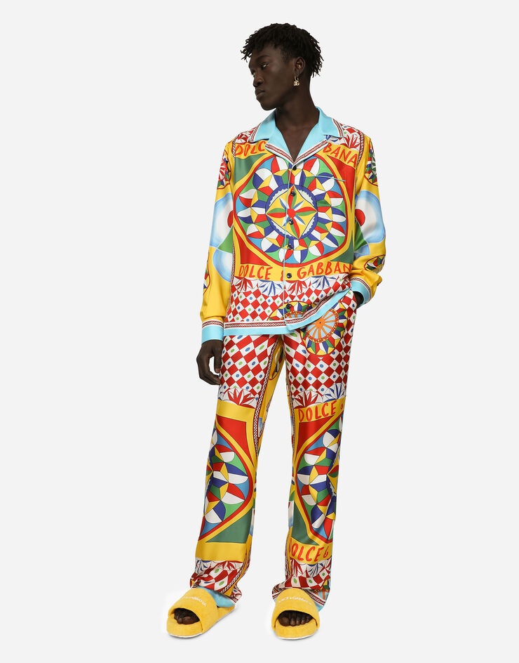 Carretto-print silk twill jogging pants - 5