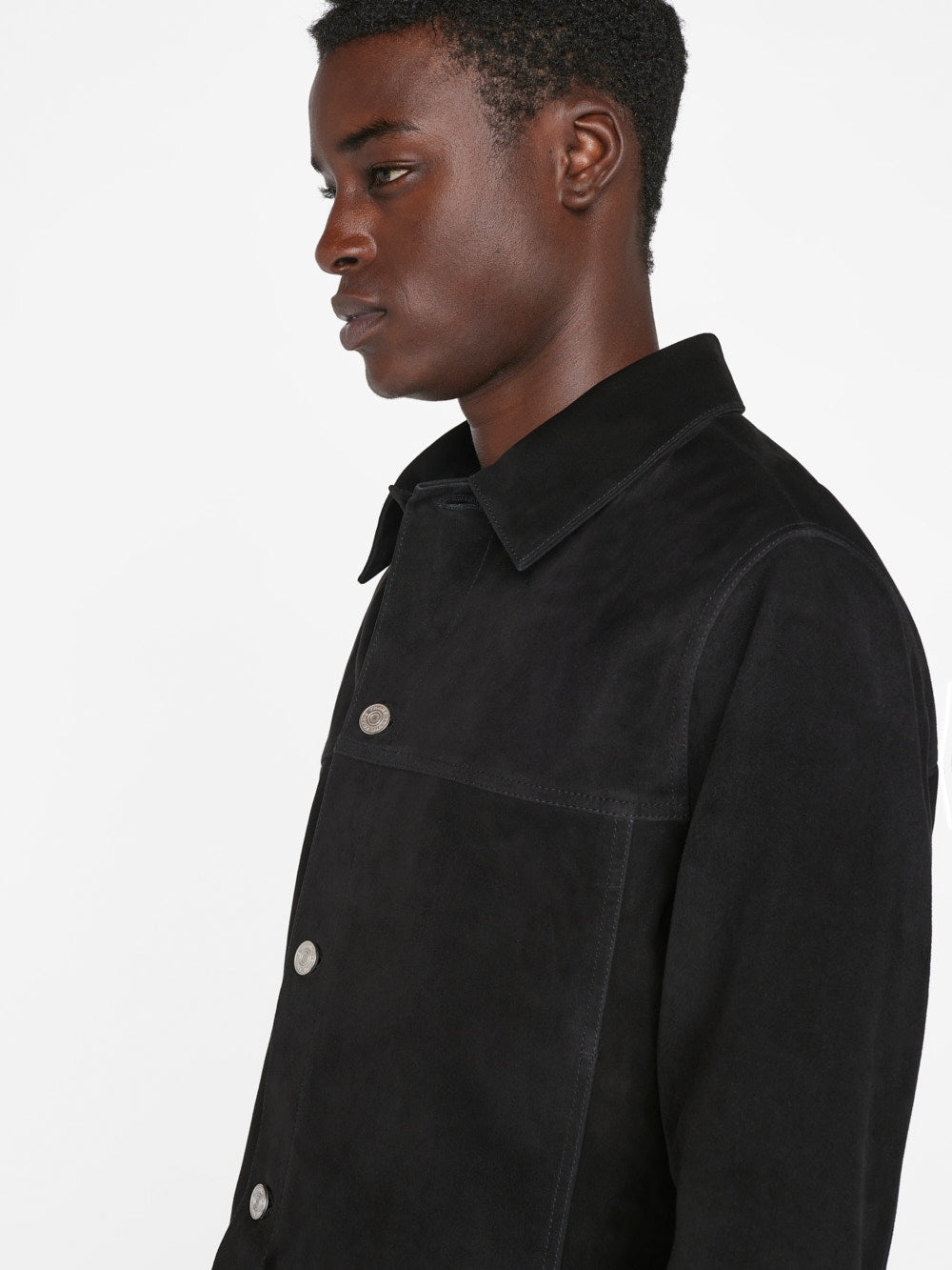 Suede Trucker Jacket in Noir - 8