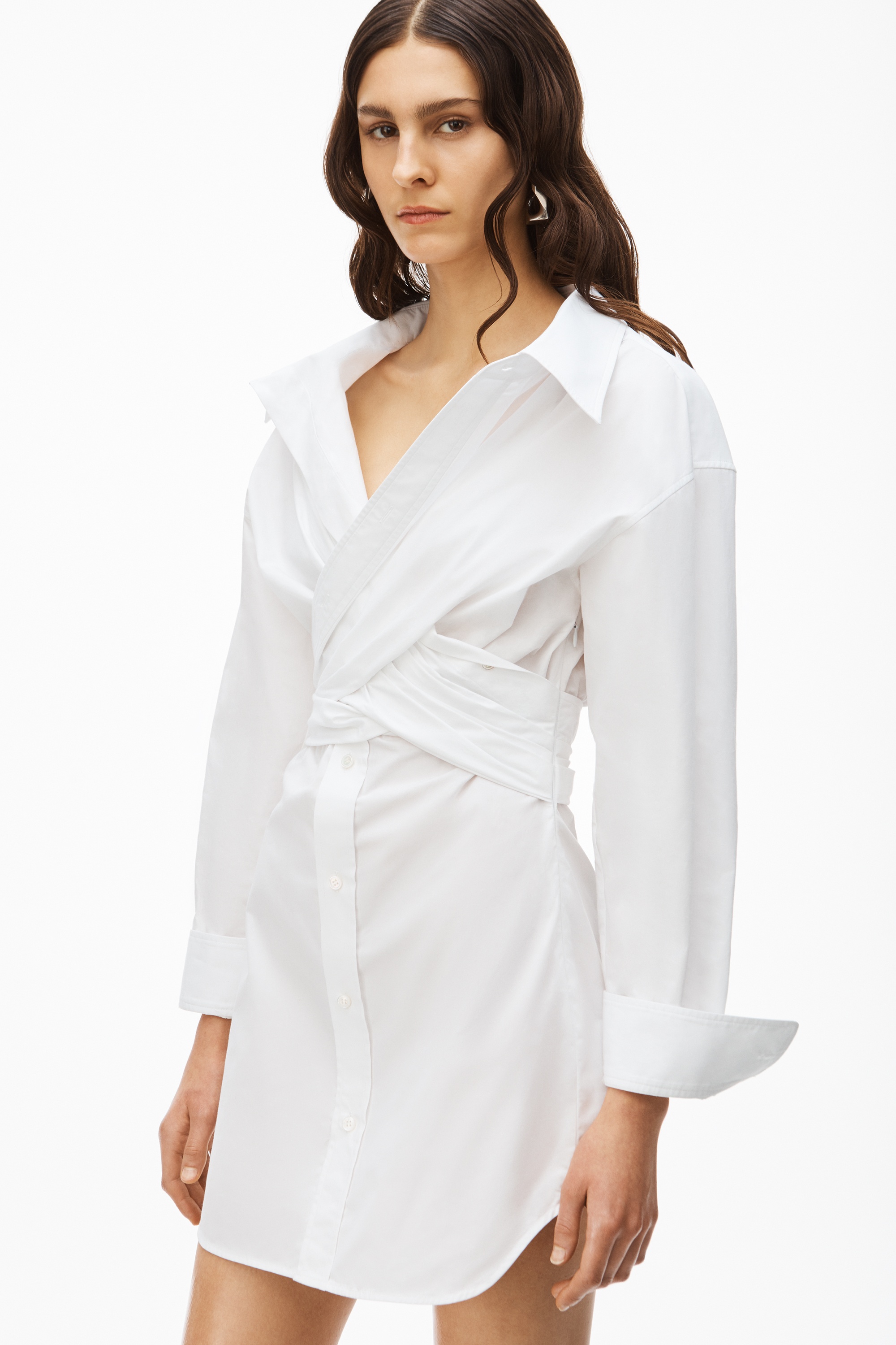 CROSS DRAPE SHIRTDRESS IN COMPACT COTTON - 3