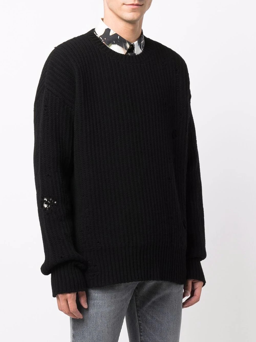 ribbed distressed-effect jumper - 3