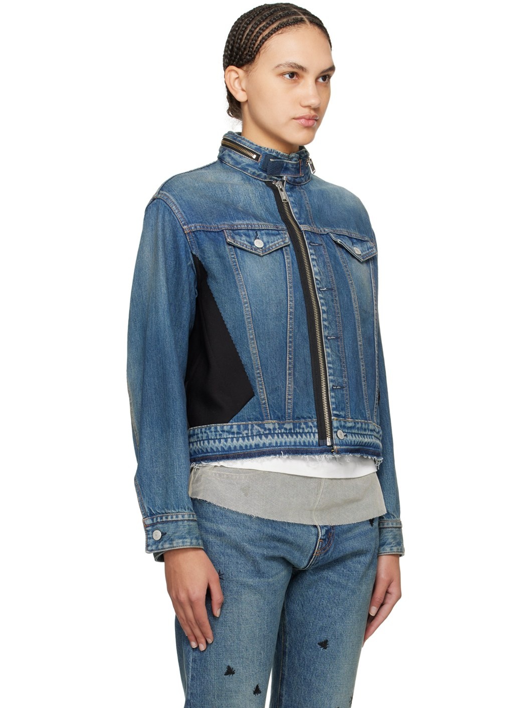Indigo & Black Paneled Denim Jacket - 2