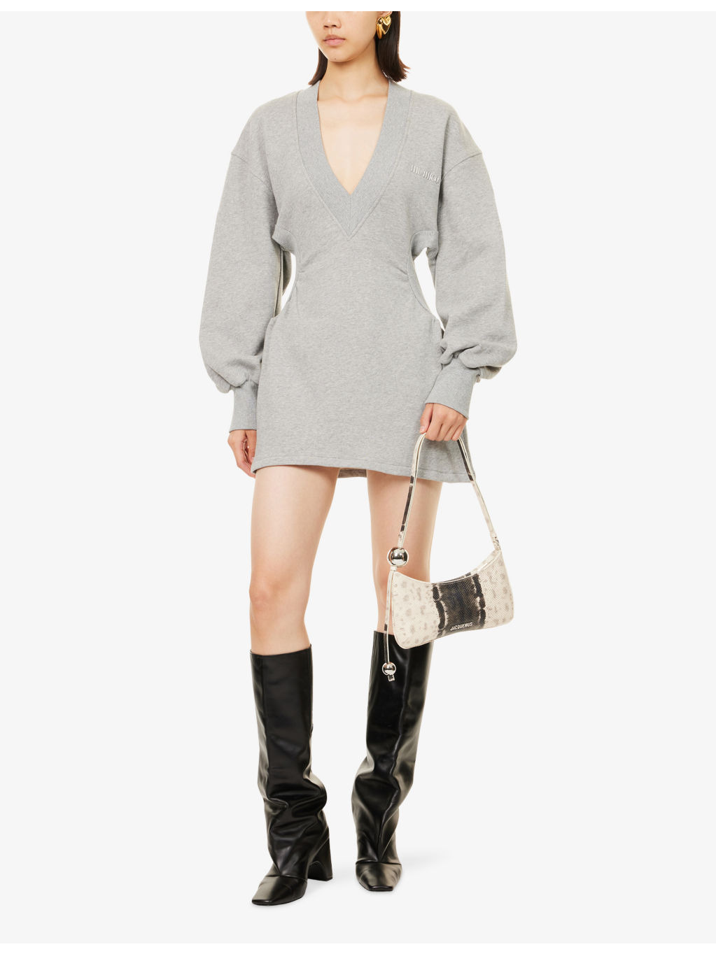 Logo-Plaque V-Neck Cotton-Jersey Mini Sweatshirt Dress - 2