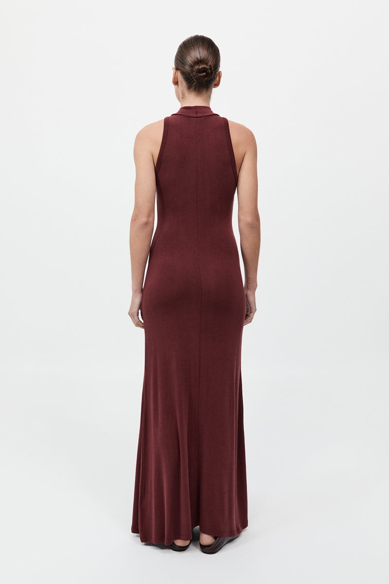 Racer Back Jersey Maxi Dress - Currant - 6