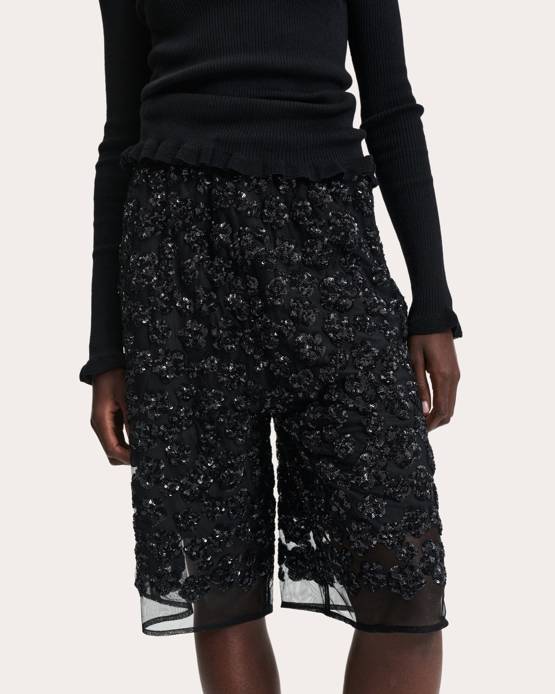 Angelica Ume Floral Sequin Longline Shorts - 3
