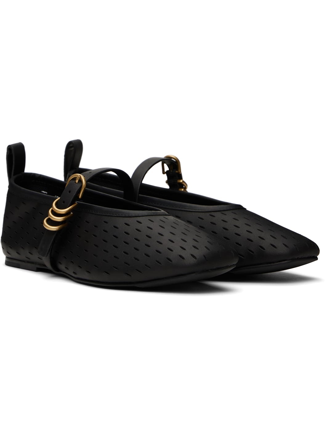 Black Spire Perforated Leather Mary Jane Ballerina Flats - 4