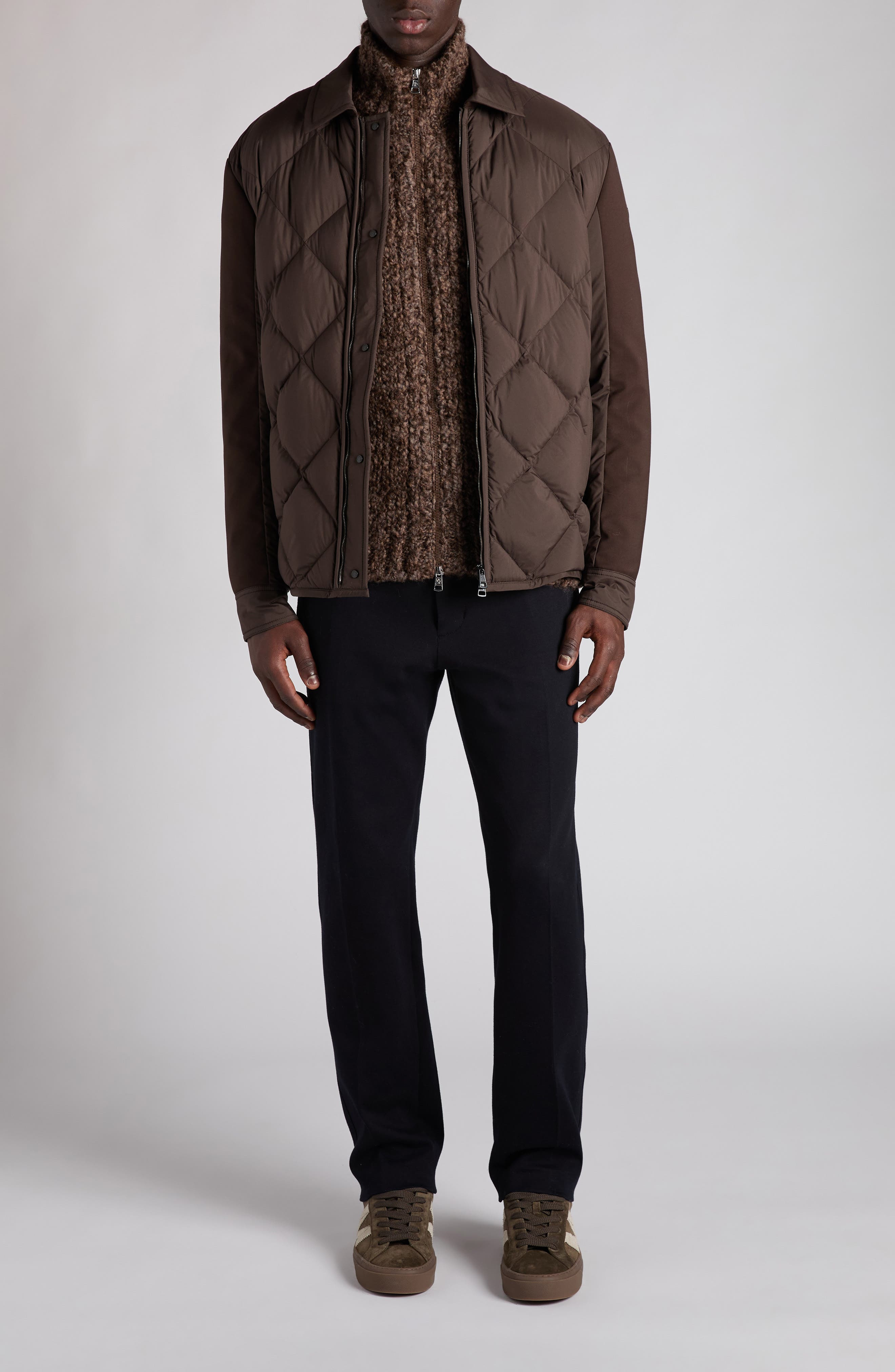 Moncler Aiguille Mixed Media Down Shirt Jacket in Brown at Nordstrom - 2