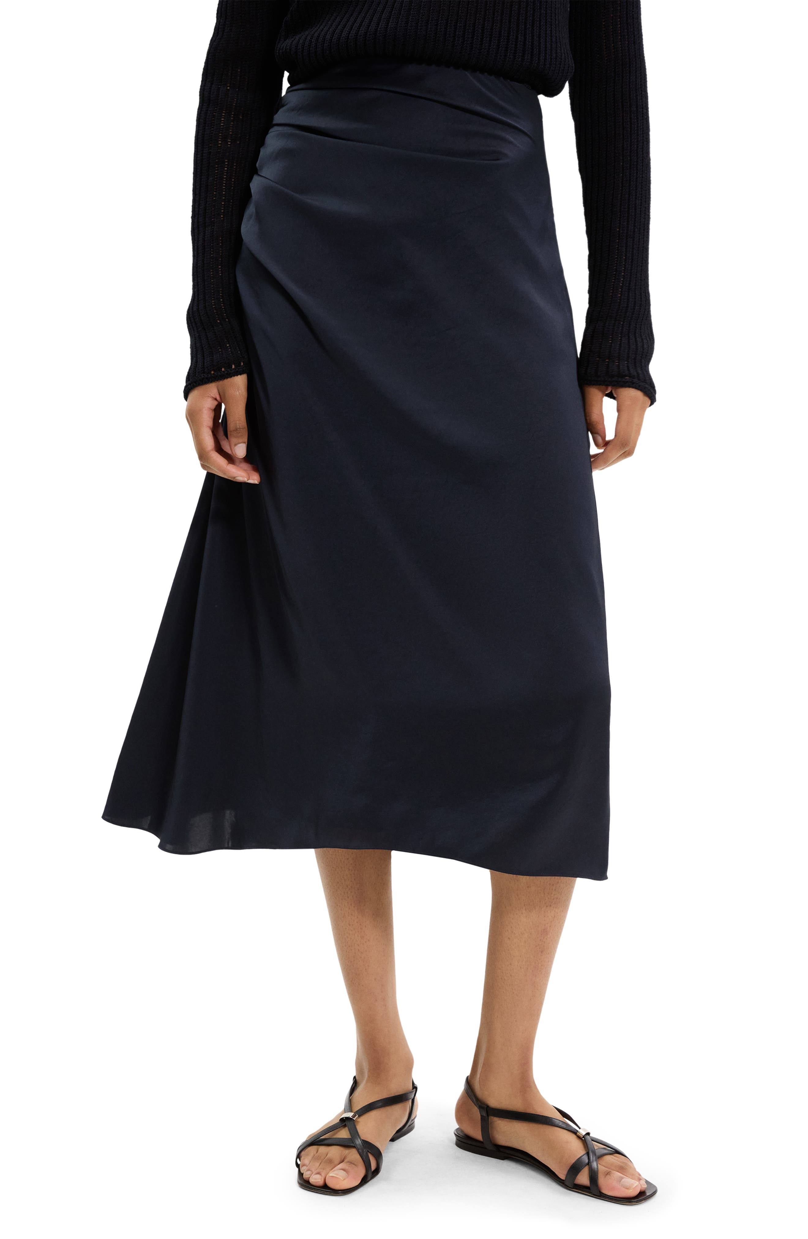 Theory Ruched Midi Skirt in Nocturne Navy at Nordstrom - 4