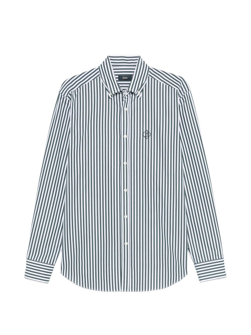 striped-pattern logo-embroidery shirt 1