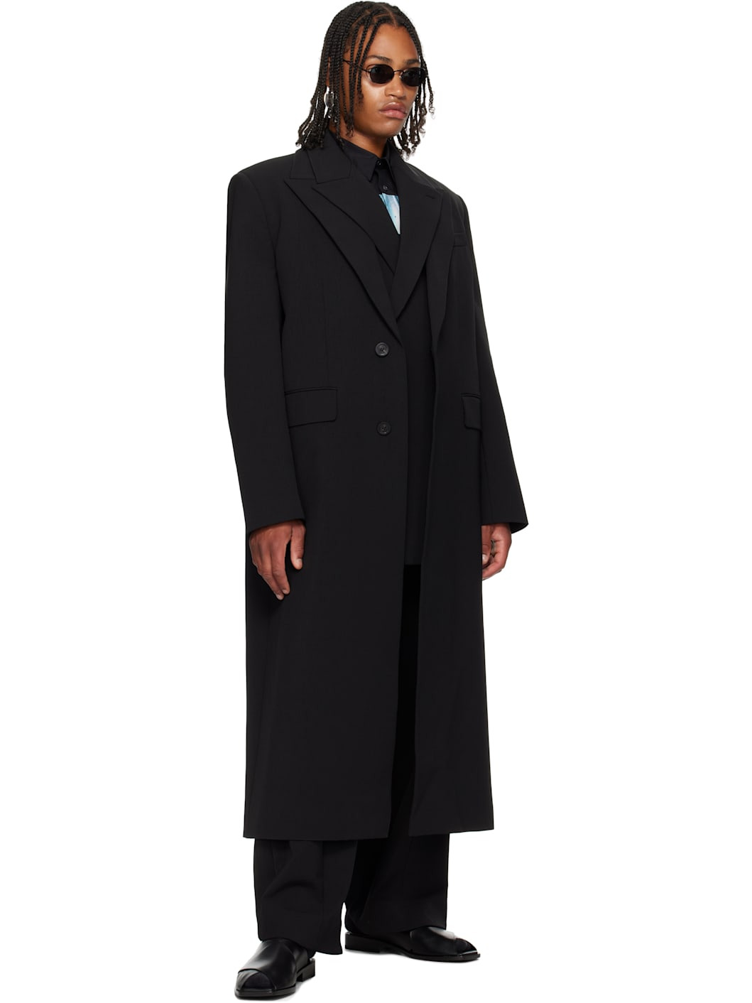 Black Double Layer Coat - 4