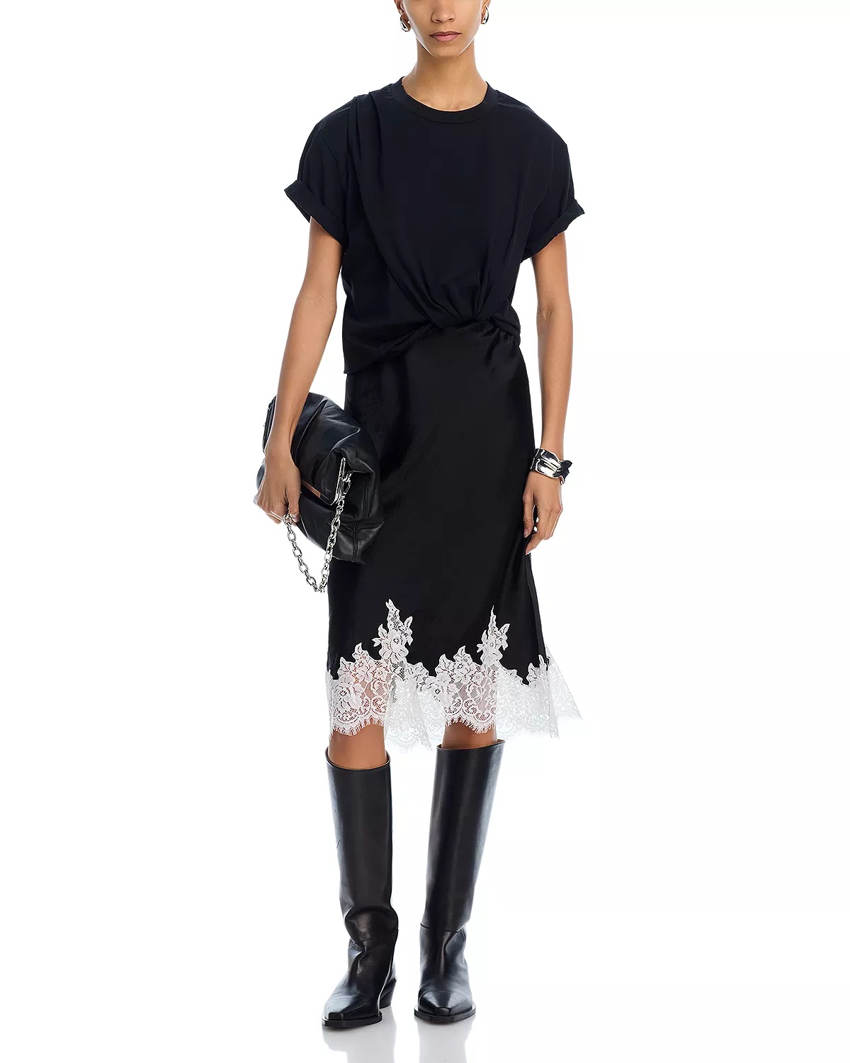 Draped Slip Combo Cotton T-Shirt Dress - 3