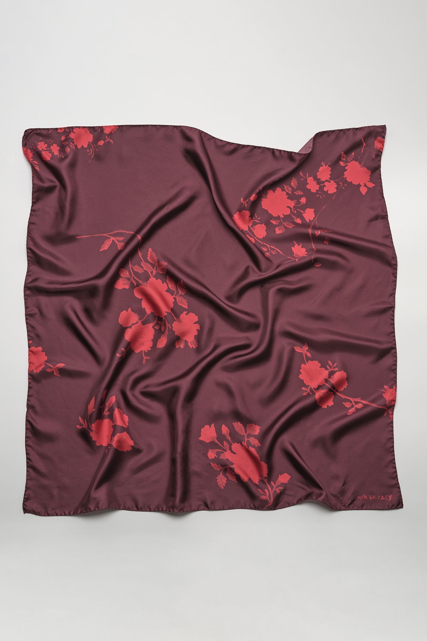 Silk Scarf Red Half Tone Flower Print - 1