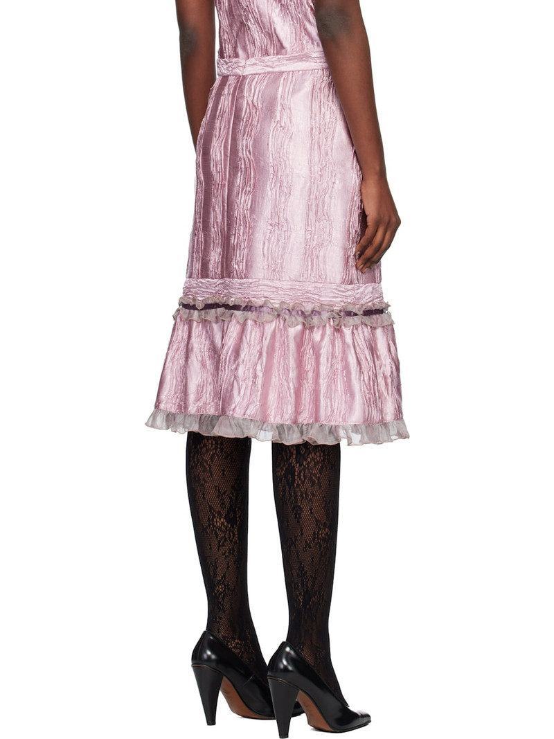 Pink Crushed Satin Ruffle Midi Skirt 3