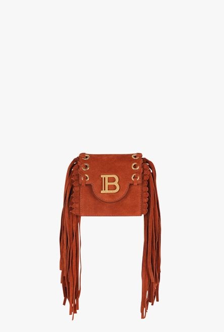 Balmain x Netflix -Fringed terracotta suede mini card holder - 1