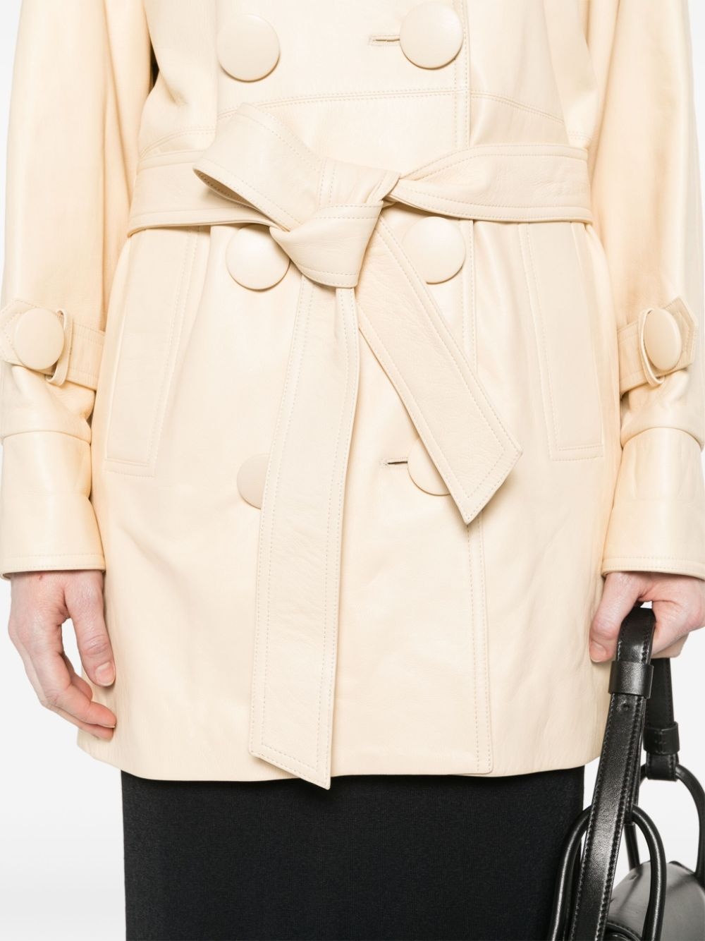 double-breasted leather coat - 5
