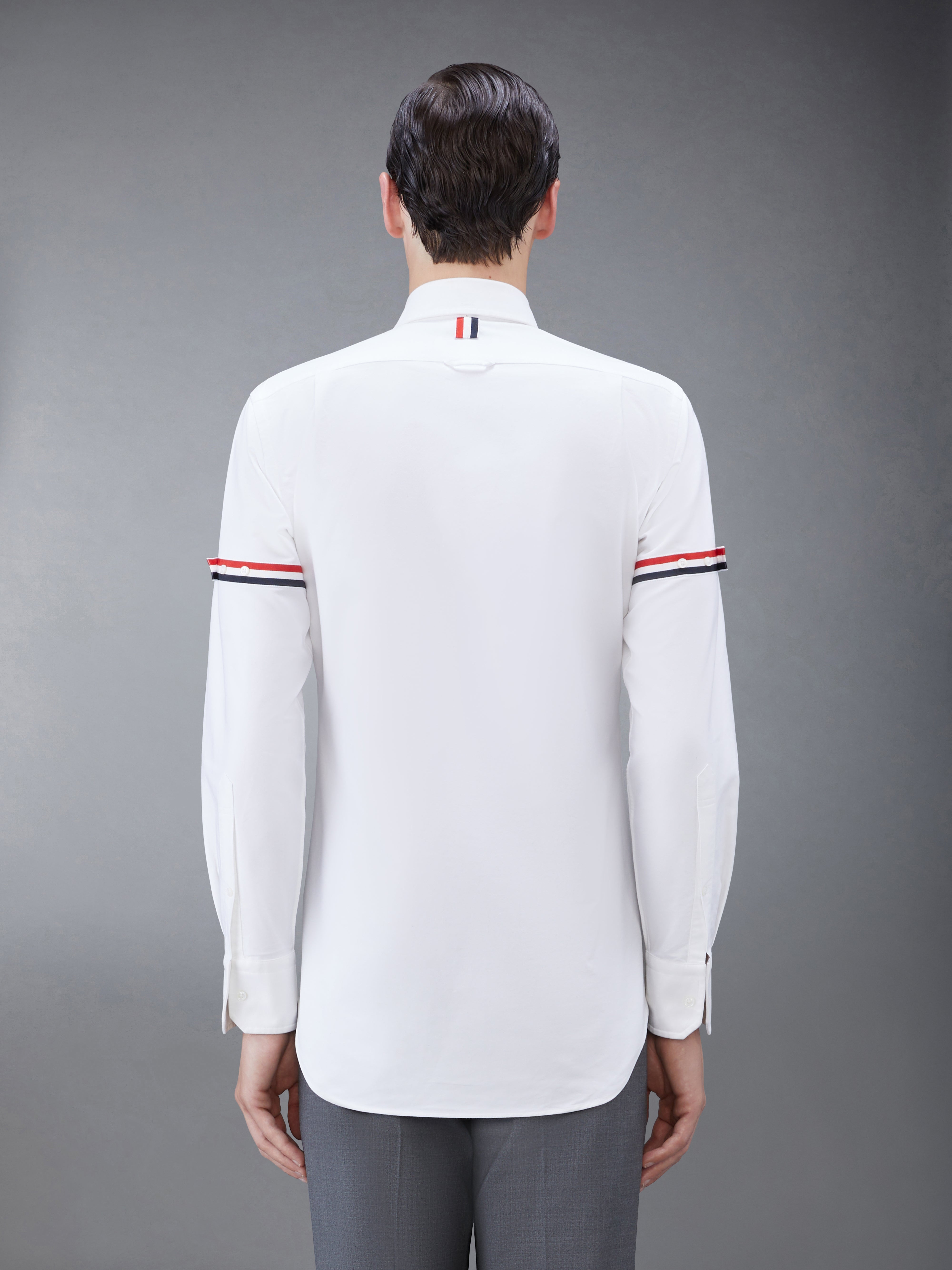 WHITE OXFORD STRIPED GROSGRAIN ARMBAND CLASSIC SHIRT - 3