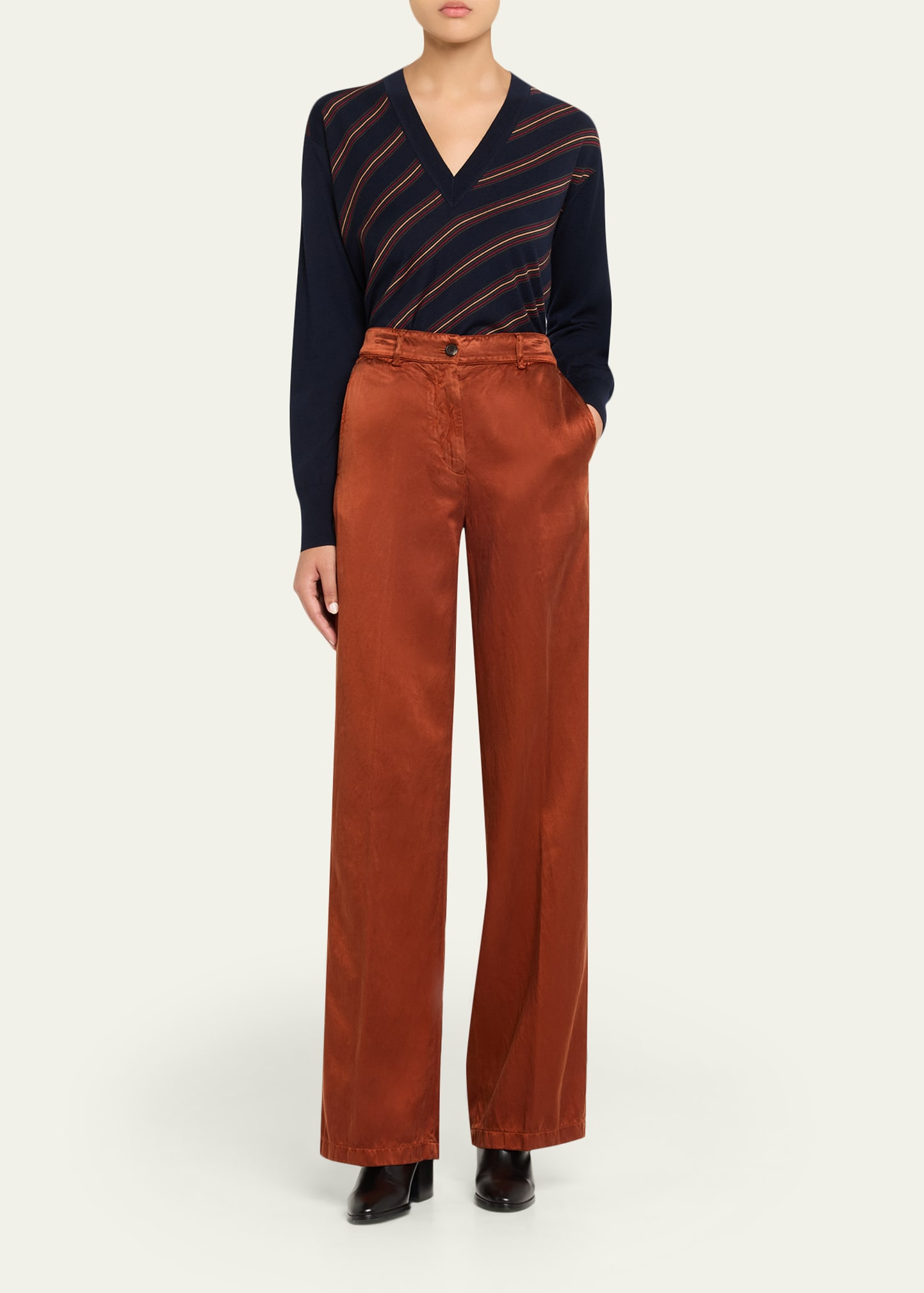 Tishana Striped V-Neck Wool Sweater - 2